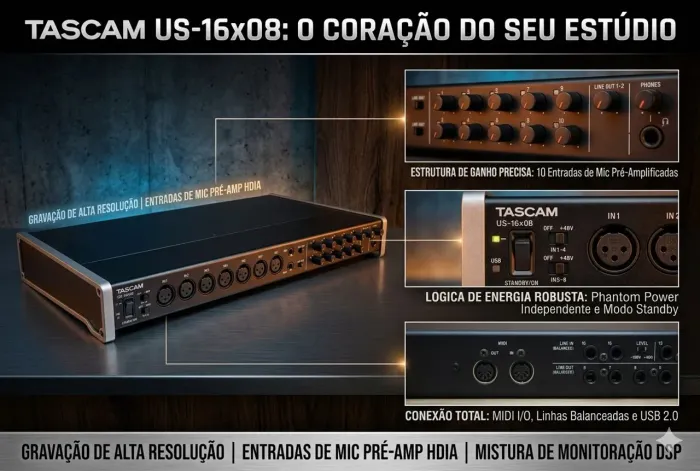 Placa De Áudio (interface) Tascam Us-16x08 - 16 Canais - Impecável 
