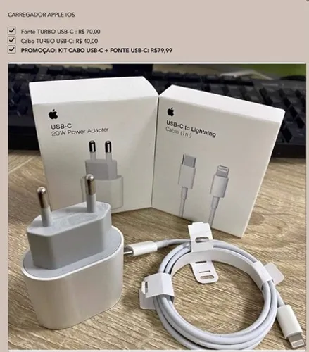 Carregador Turbo Apple USB-C 20W Carga Rápida iPhone iPad - Entrega GRÁTIS 