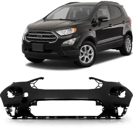 Parachoque Ford Ecosport 2018 à 2021 - Furo Farol Auxiliar / Logomarca - Preto Liso