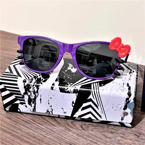 (Aceito cartão) Óculos Redondo Infantil Preto, Armação Roxa UV400