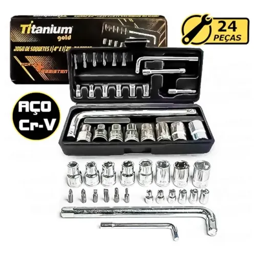 JOGO DE SOQUETE 1/4" E 1/2" - 24 PECAS
