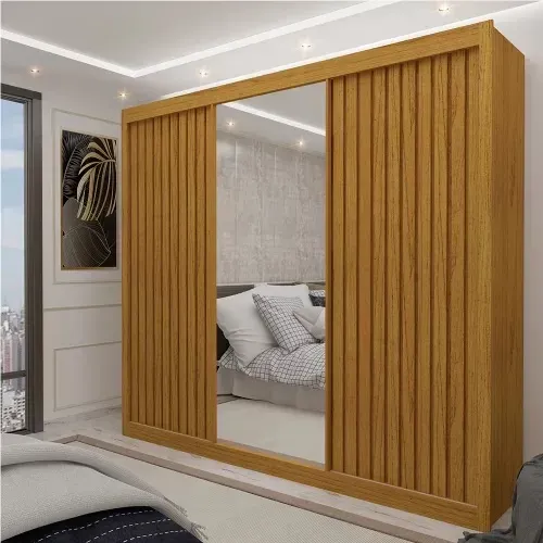 Roupeiro Casal Ripado com Espelho Central 100%MDF IMPERDÍVEL t75