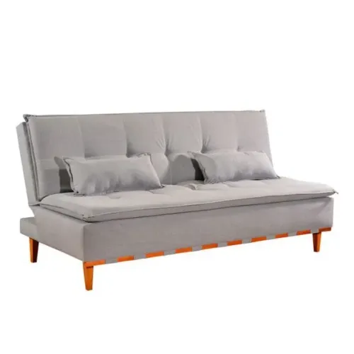 Sofá Cama linho cinza pé de madeira (novo)