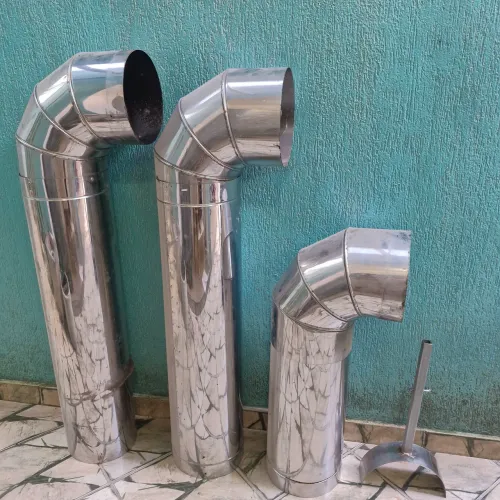 Kit 3 Dutos de Aço Inox Brilhante e 3 Curvas 90°