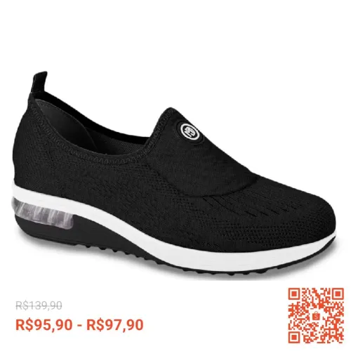 Tênis Feminino Slip On Preto Confortável