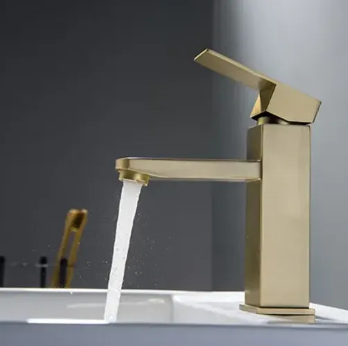 Torneira Misturador Monocomando Quadrado Dourado Fosco