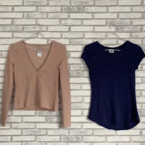 Kit Blusa Zara Rosa Manga Longa + Camiseta Azul Marinho Básica C&A Tamanho P