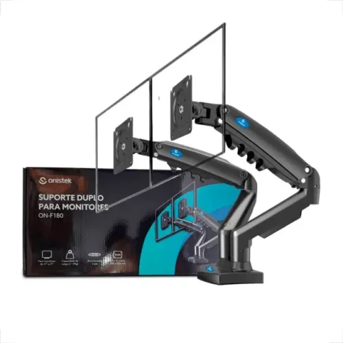 Suporte Duplo Onistek ON-F180 P/ 2 Monitores/TVs Mesa Articulado Gás Novo