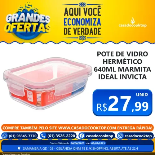 POTE DE VIDRO HERMÉTICO 640ML MARMITA IDEAL INVICTA