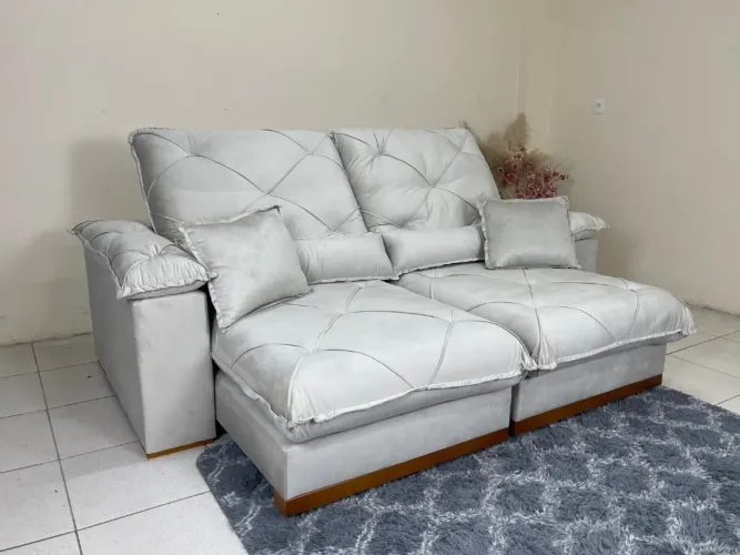 Sofá Retrátil e Reclinável Eros 2.50m - Bege Veludo Entrega Rápida