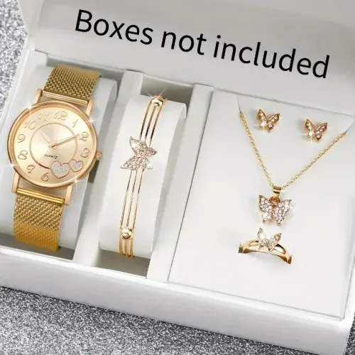 Kit relógios de quartzo dourado borboleta conjunto de jóias (sem caixa)
