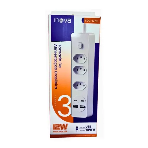 Filtro de Linha Régua Tomada 3 Entradas Inova SOC-12781
