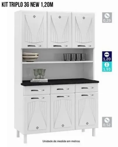 Black Friday Armário de cozinha 1.20m  com 6 portas 3 gavetas no aço 