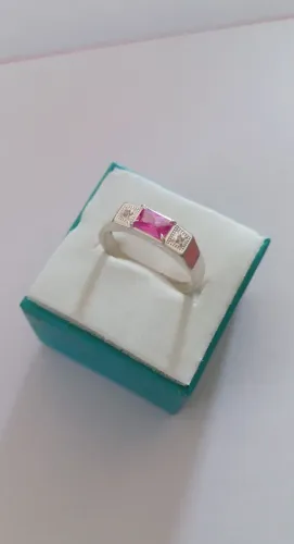 Anel de Formatura prata 925 - Pedra Rosa 