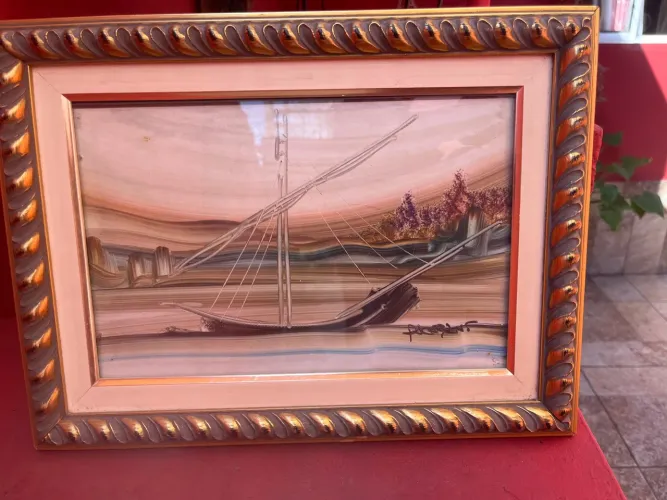 Lindo quadro com pintura marítima e paisagem
