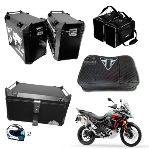 Kit de Baus Preto Tiger 900 1200 - Laterais 37 Litros + Bolsas e Central 54L C/ Encosto