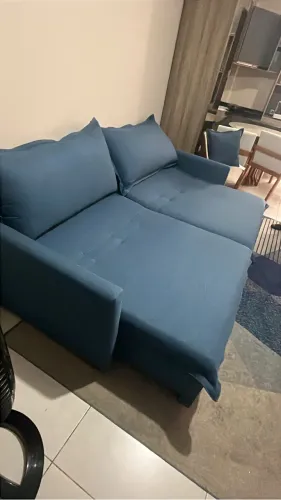 Sofá sem caixa linho azul escuro - retrátil/reclinável 