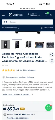 Adega Electrolux 6 garrafas