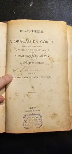 Livro raro - Demosthenes - A oração da coroa