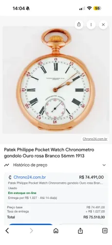 Patek Philippe Pocket Watch Chronometro gondolo Ouro rosa Branco 56mm 1913