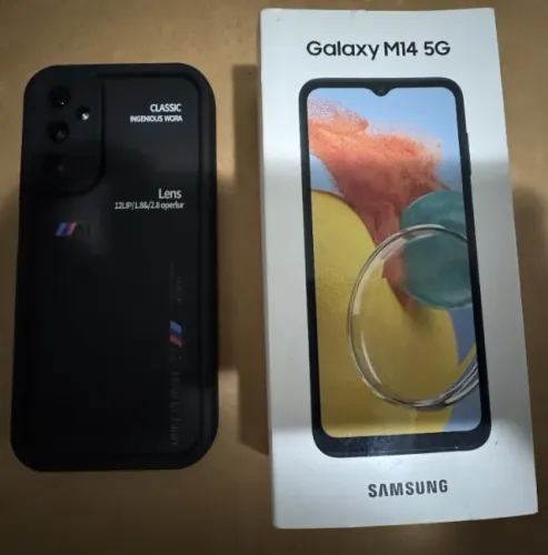 IGUAL A NOVO CELULAR Samsung Galaxy M14 5G Dual Chip 128GB Black. NA CAIXA com CAPA BMW