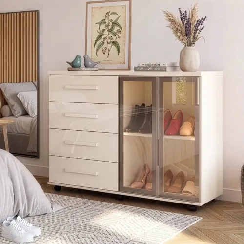 Cômoda Sapateira Lady com Led 4 Gavetas 2 Portas Reflecta/ pronta entrega