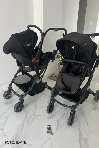 : Kit Travel System Kiddo (Carrinho + Bebê Conforto) - Preto - Seminovo