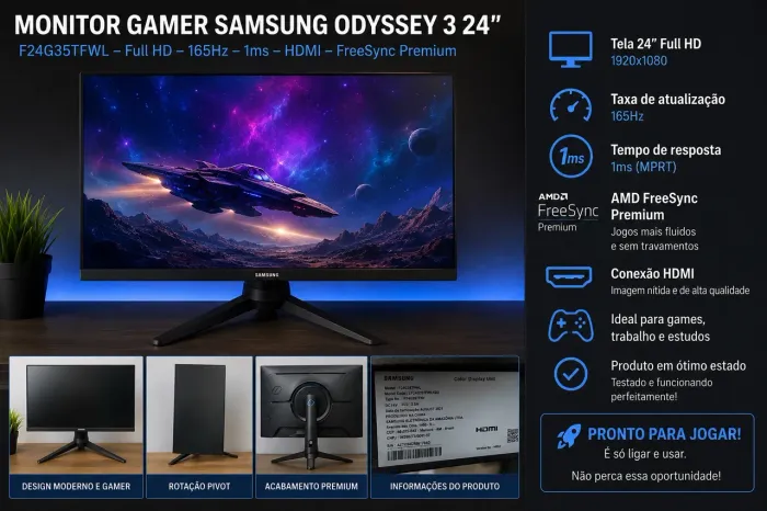 Samsung Odyssey G3 24? 165Hz 1ms Full HD ? Estado de Novo