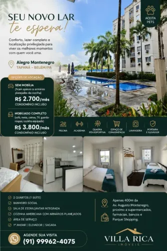 ALEGRO MONTENEGRO - TAPANA - MOBILIADO - 2 QUARTOS S/ 1 SUITE LAZER COMPLETO