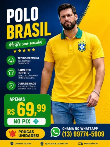 Camisa Pólo Piquet Masculina Seleção Brasileira Copa Brasil