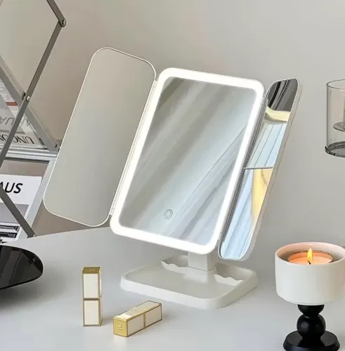Espelho de mesa com led e lente de aumento 