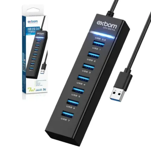  Hub USB 3.0 7 Portas Exbom UH-307A com LED - WZetta