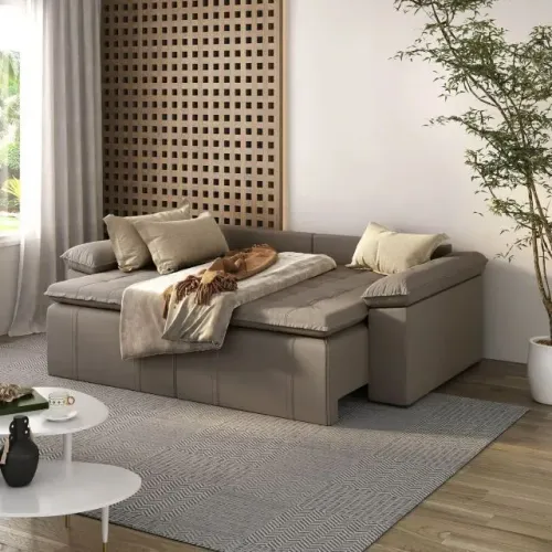 Sofá Cama Retrátil e Reclinável 4 Lugares 240cm Veludo com Molas Palmeira