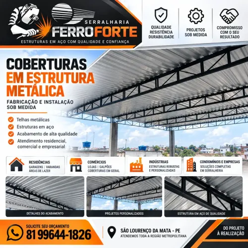 Fabricação e instalação de cobertas metálicas 