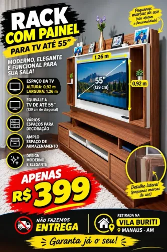 Vendo Estante/ Rack c/ painel de TV até 58" vários espaços c/ pequena avaria lateral R$399