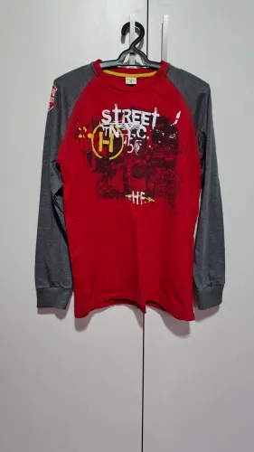 Camiseta manga longa marca Have Fun 14 vermelha cinza