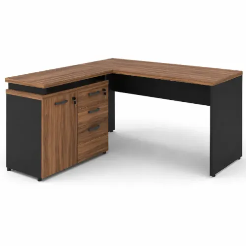 Mesa Diretor Em L Com Armário E Gaveteiro Design Corporativo Nogal 20603