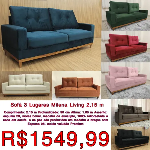 Sofá Milena Veludo 2.15m molas várias cores / frete grátis / pague na entrega 