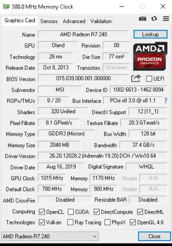 AMD Radeon R7 240 2GB DDR3 - Funcionando Perfeitamente