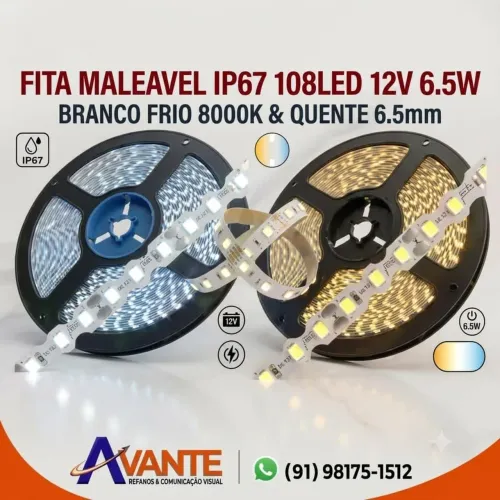 Fita LED Maleável IP67 12V 6.5W - Branco Frio 8000K / Quente