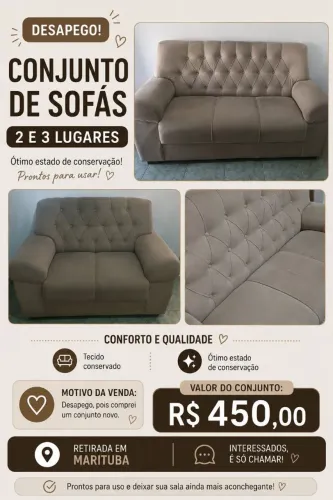 Conjunto de Sofá 2 e 3 Lugares