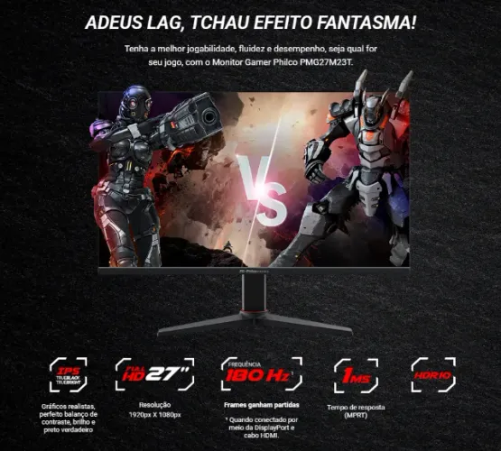 Monitor Gamer Philco 27" 180Hz Full HD Tela Plana PMG27M23T - Bivolt