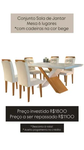 OFERTA!!! Conjunto Sala de Jantar - Mesa 06 lugares / com cadeiras na cor bege