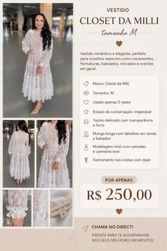 Vestido Closet da Milli Branco Poá - Tamanho M