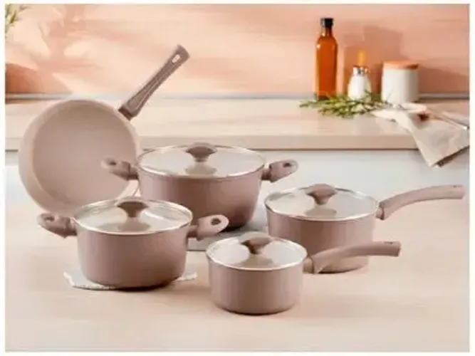 Jogo de Panelas Brinox Ceramic Life Mocha Mousse 5 Peças Antiaderente Cerâmico Tampas de V