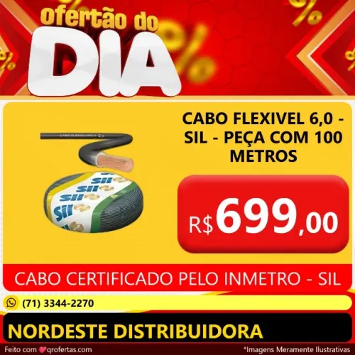 CABO FLEXIVEL 6,0 MM 750V SIL PEÇA COM 100 METROS - CERTIFICADO PELO INMETRO 