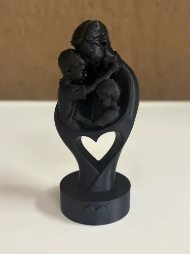 Escultura Preta Pai com 2 Filhos Enfeite Decoração