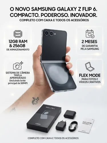 Samsung Galaxy Z Flip 6 - 12gb de RAM e 256gb de Armazenamento