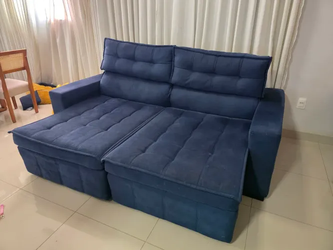 Sofá Retrátil reclinável Azul 2.20m oportunidade 