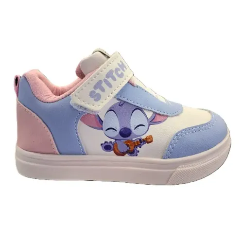 Tênis Infantil Casual Tira Fixadora Personagem Disney Stitch Branco